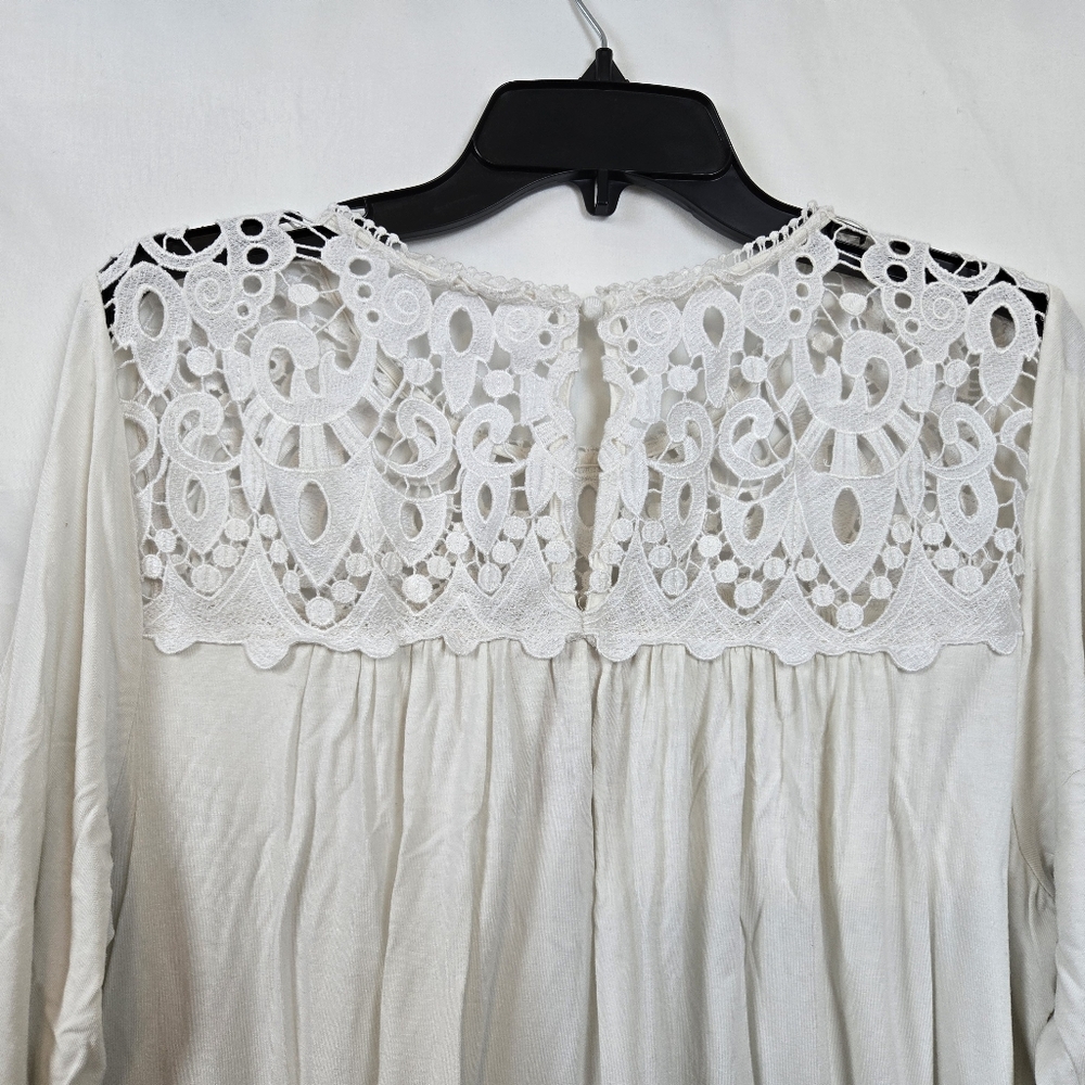 Philosophy Women's White Crochet Yoke Long Sleeve Flowy Office Boho Tunic Top XL - Picture 7 of 8
